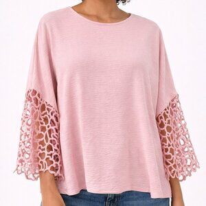 Nina Leonard Pink Heart Cutout Sleeve L Cape Top Romantic Valentine Blouse Fairy